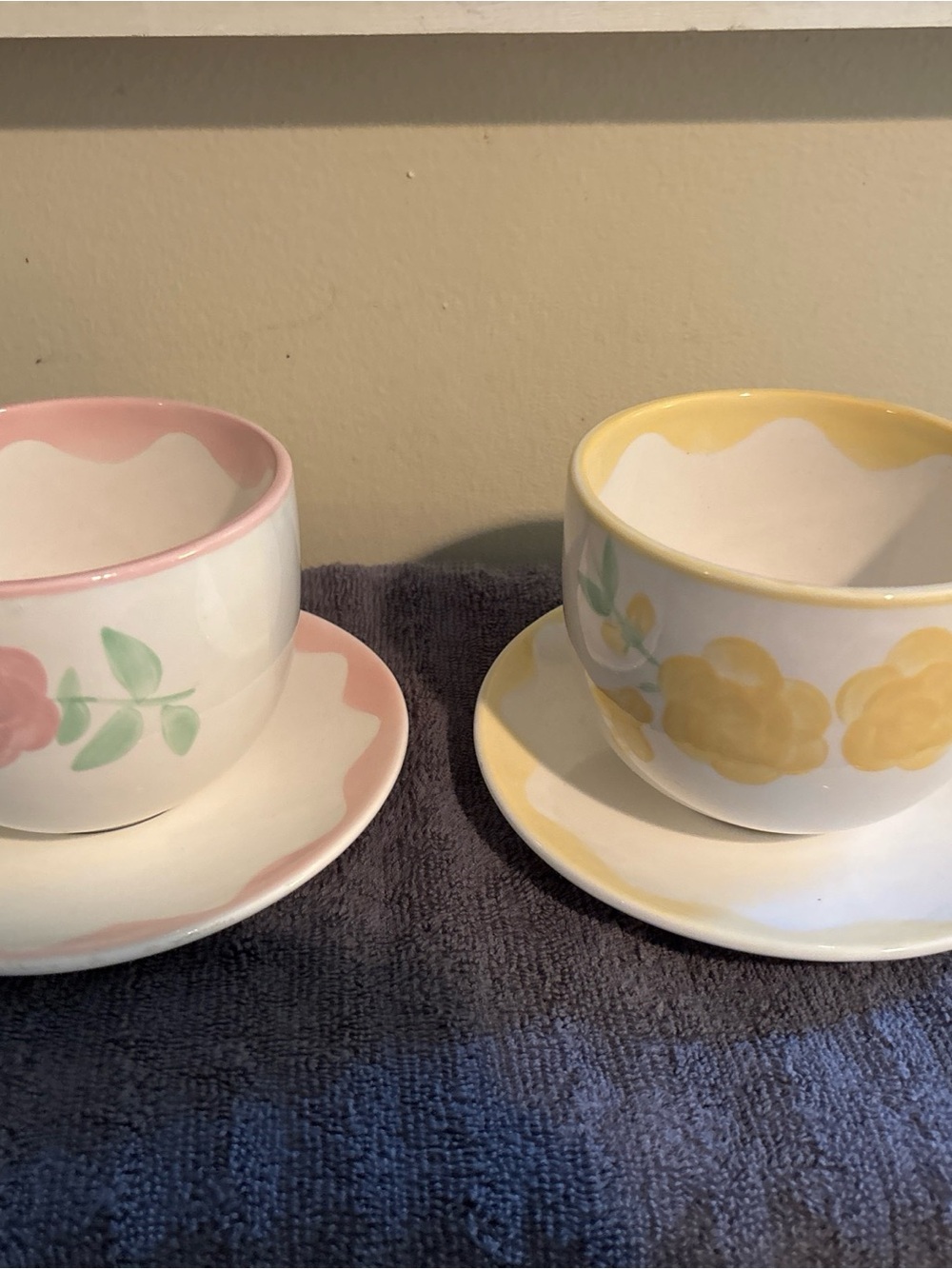 Bath & Body Works Pastel Pink and Yellow Floral Tea Cup & Saucer Set